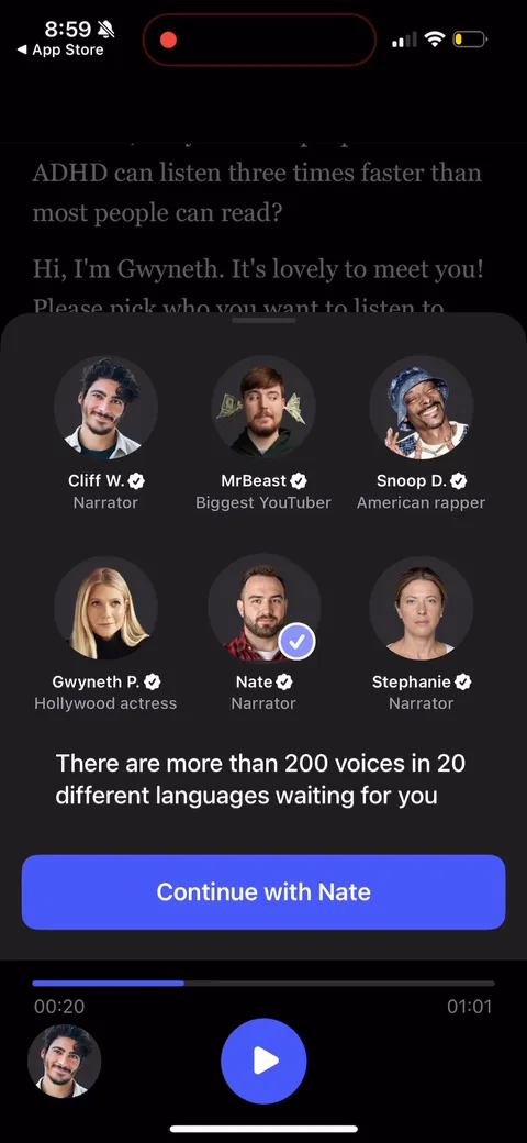 Speechify onboarding screen 57