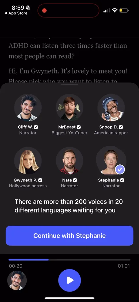 Speechify onboarding screen 59