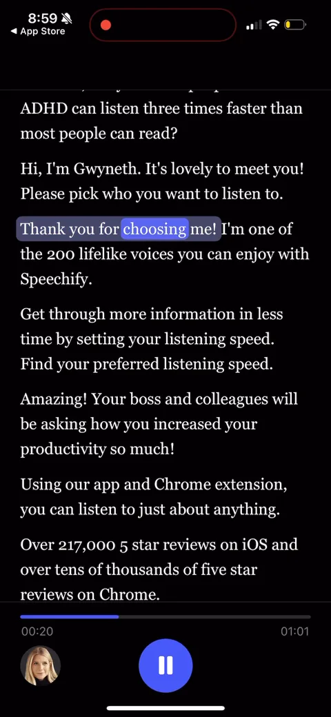 Speechify onboarding screen 61