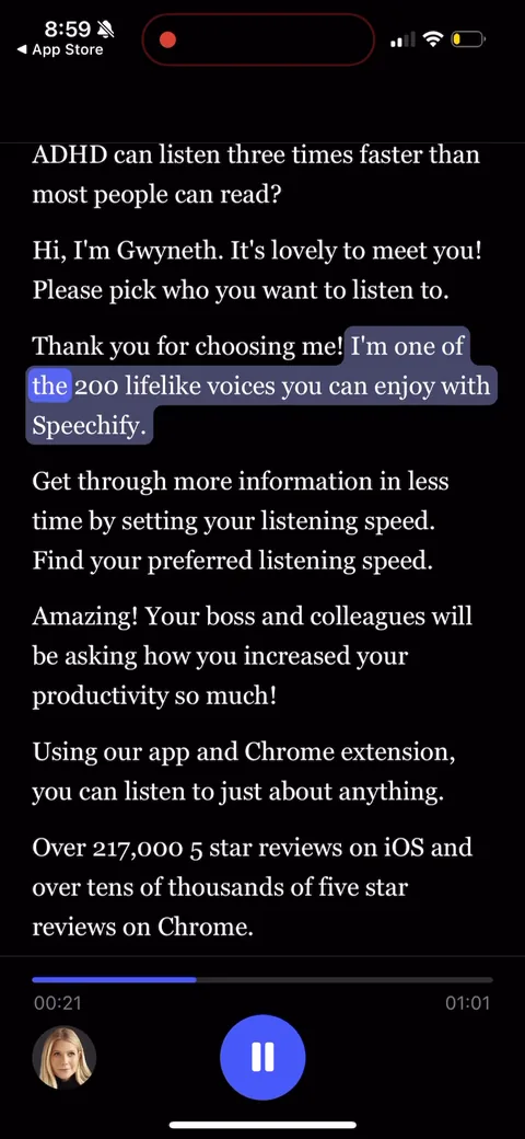 Speechify onboarding screen 62