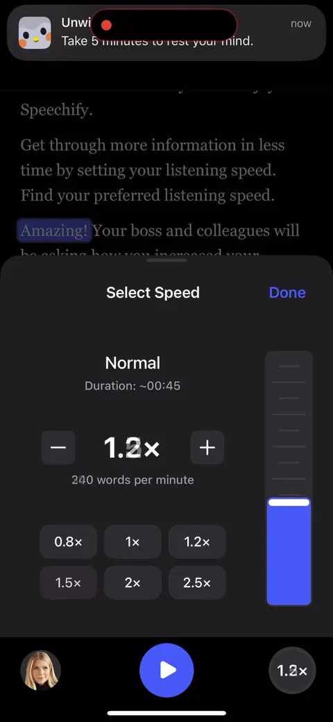 Speechify onboarding screen 70