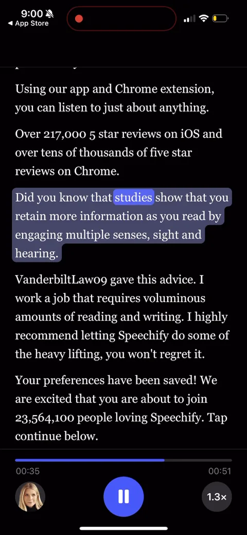 Speechify onboarding screen 84
