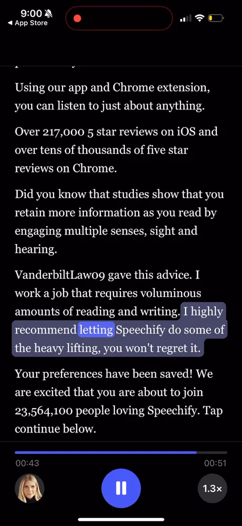 Speechify onboarding screen 87