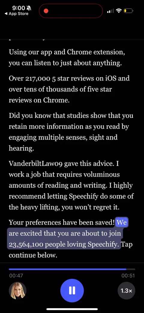 Speechify onboarding screen 90
