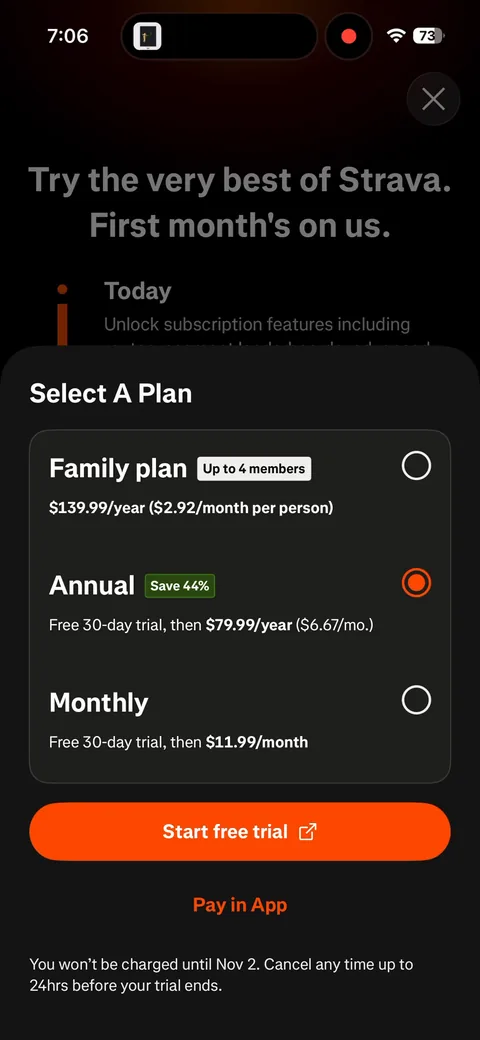 Strava App2Web paywall with pricing, onboarding screen 28