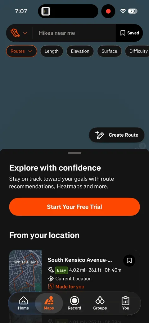 Strava App2Web onboarding screen 42: Maps tab: 'Explore with confidence