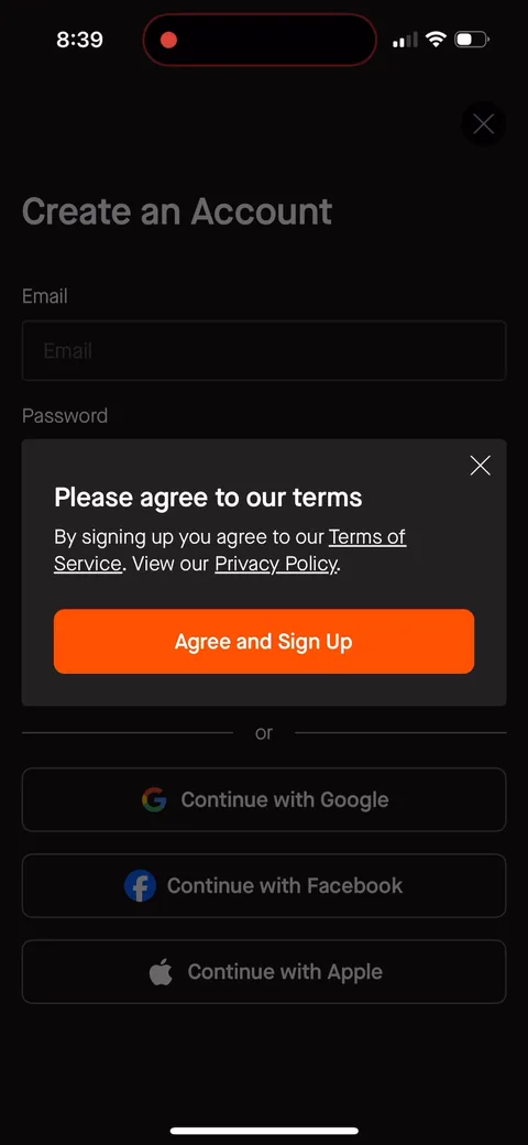 Strava onboarding screen 3: Account creation is step one, before any question or value