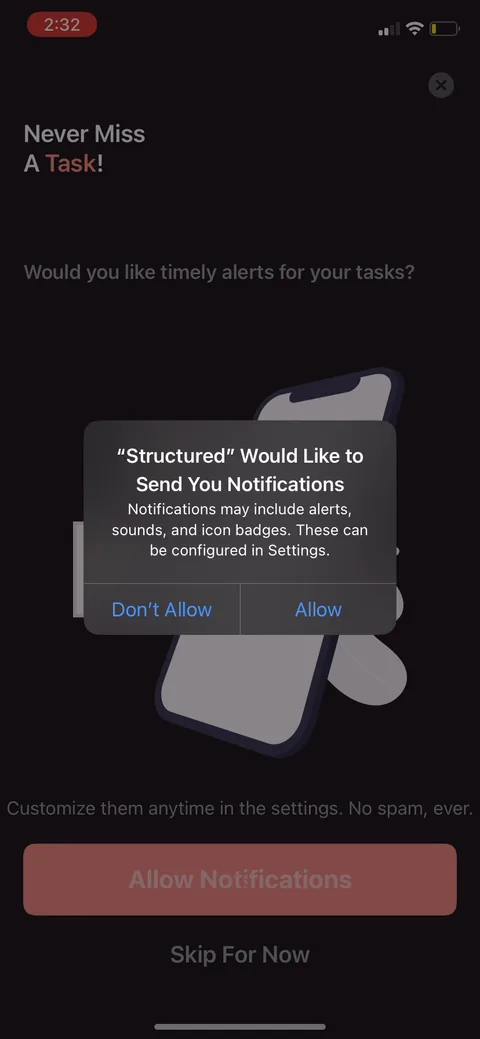 Structured onboarding screen 8