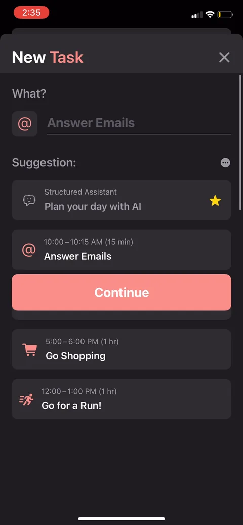 Structured onboarding screen 44
