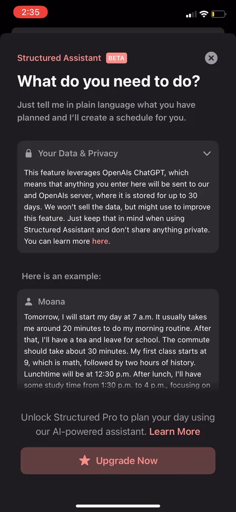 Structured onboarding screen 46: The AI assistant is gated and the paywall fires the moment you try it