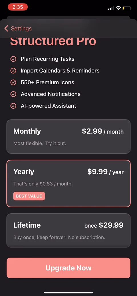 Structured paywall with pricing, onboarding screen 61