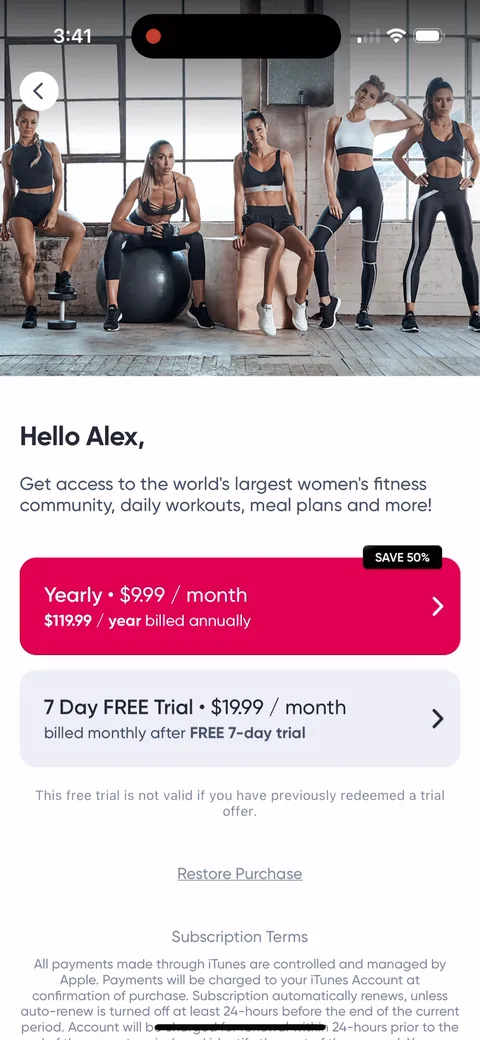 Sweat paywall with pricing, onboarding screen 10