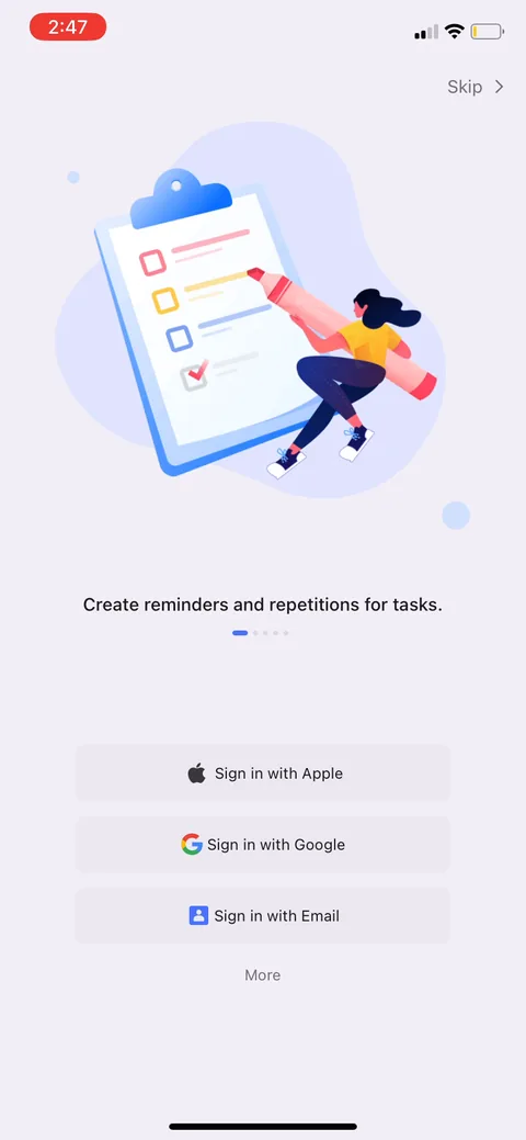 Ticktick onboarding screen 15: Account creation lands here, after the carousel but before the user has done anything in the app