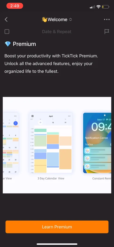 Ticktick onboarding screen 40