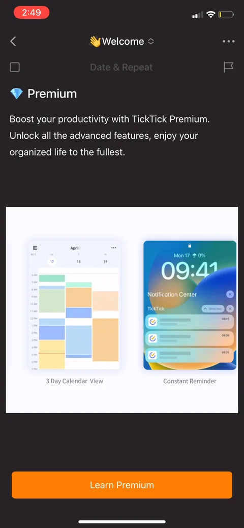 Ticktick onboarding screen 42