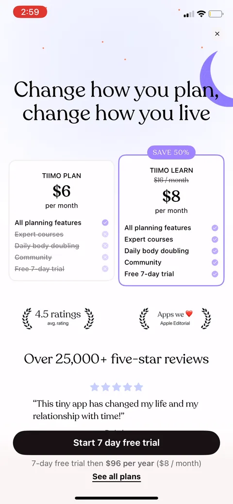 Tiimo onboarding screen 57: Paywall again after the activation steps