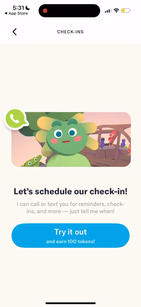Tolan onboarding screen 137: 'Let's schedule our check-in