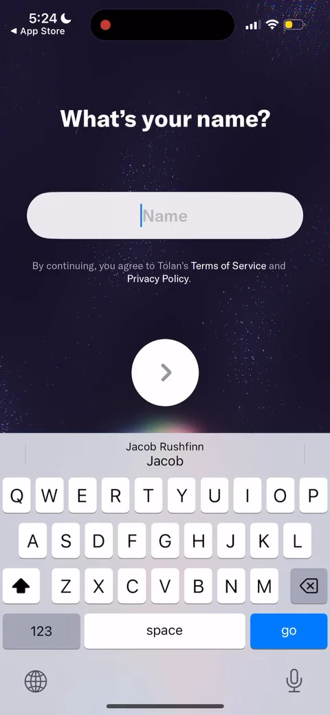Tolan onboarding screen 19