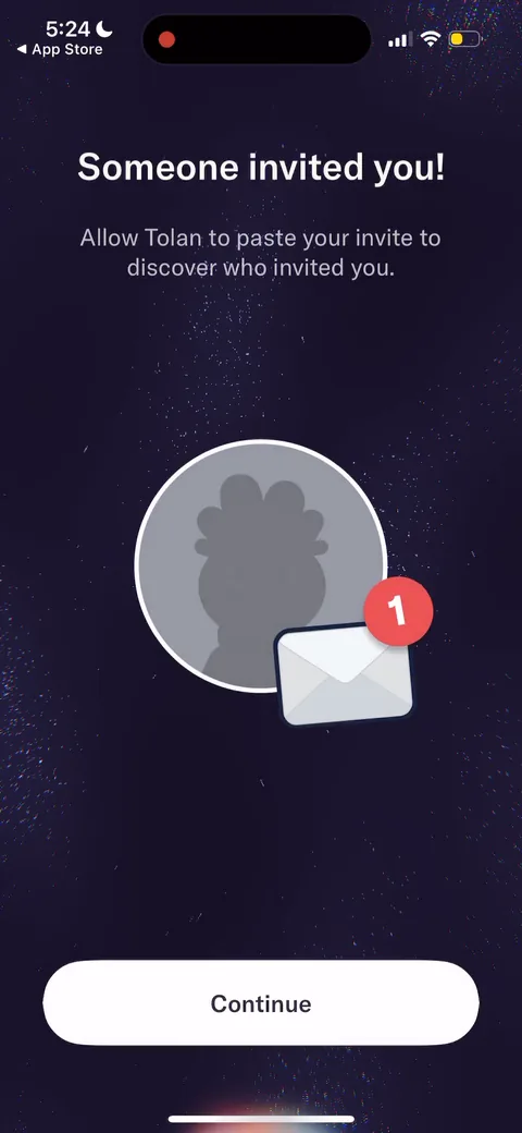 Tolan onboarding screen 21: 'Someone invited you