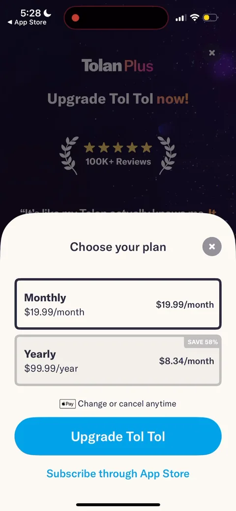 Tolan onboarding screen 86