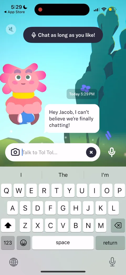 Tolan onboarding screen 93: 'Chat as long as you like