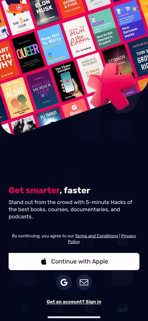 Uptime onboarding screen 2: Account creation is dead first, before you've seen a single Hack