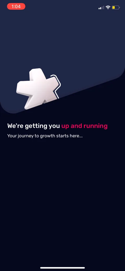 Uptime onboarding screen 9: Loading screen with 'your journey to growth starts here' so the setup feels like it's doing work for you