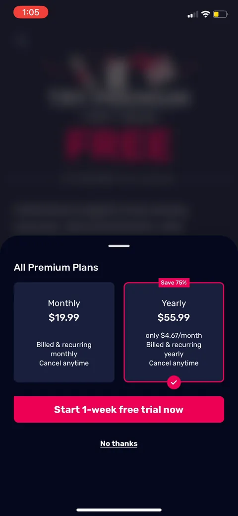 Uptime paywall with pricing, onboarding screen 17