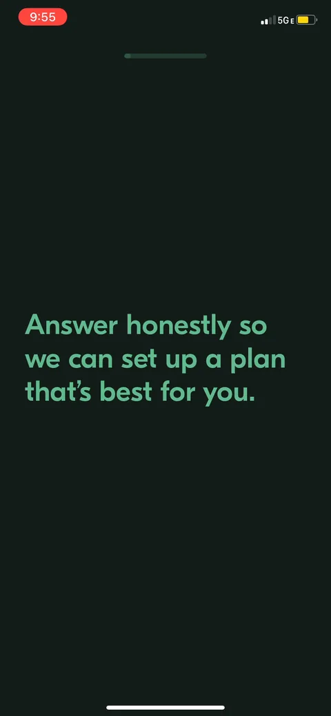 Vos onboarding screen 3: 'Answer honestly so we can set up a plan that's best for you.' Frames the quiz as building your plan instead…