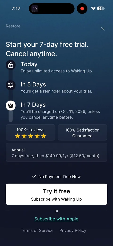 Waking Up paywall with pricing, onboarding screen 30