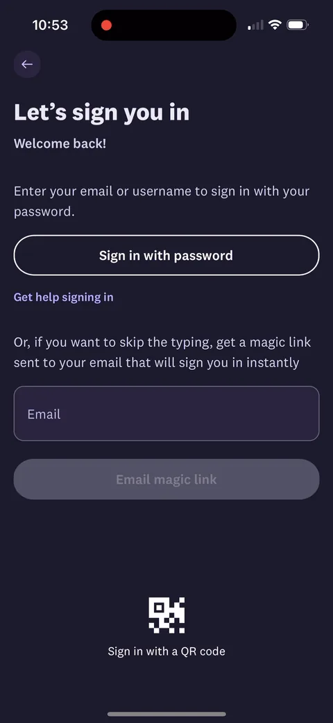 Weightwatchers onboarding screen 8: Sign in path for existing members: password, a magic link to your email ('if you want to skip the typing')…