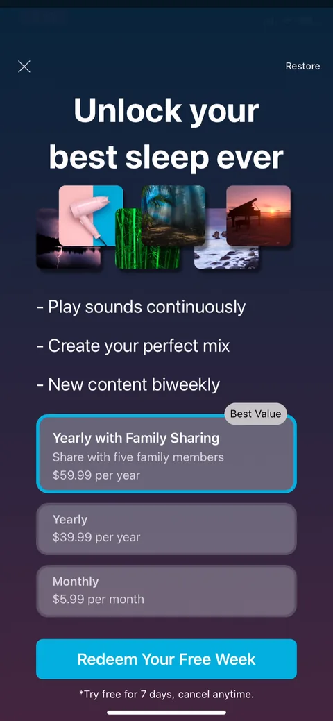 White Noice Deep Sleep Sounds onboarding screen 33