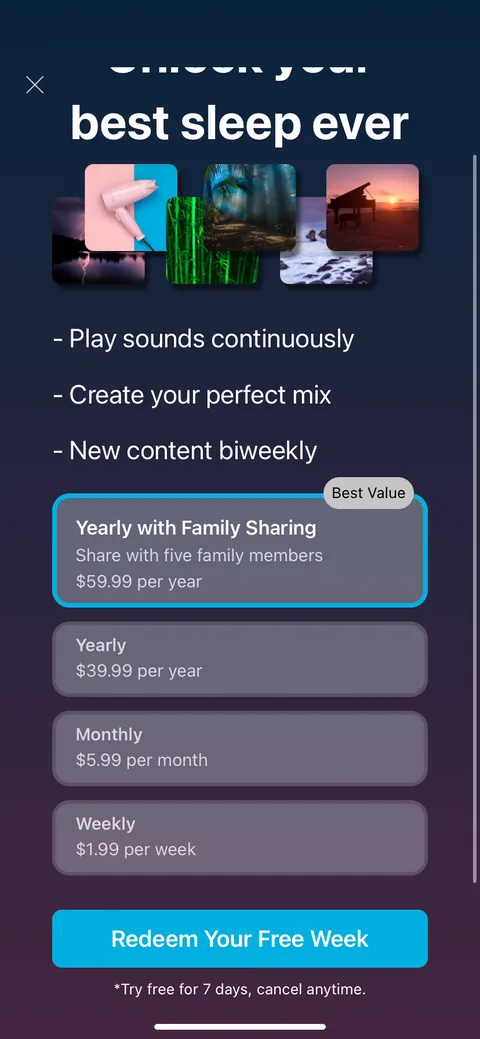 White Noice Deep Sleep Sounds onboarding screen 34