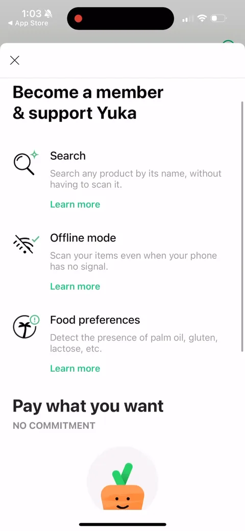 Yuka onboarding screen 42