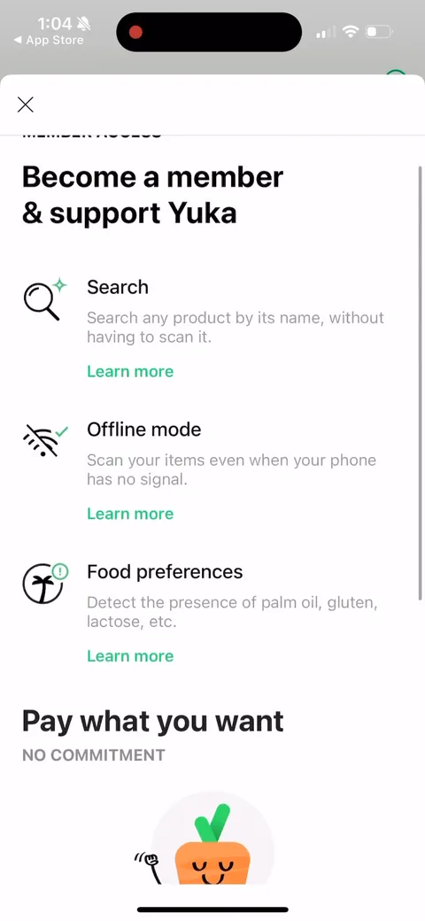 Yuka onboarding screen 48