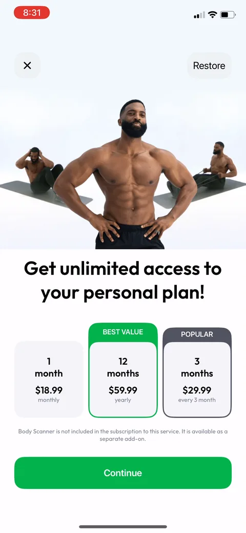 Zing Coach paywall with pricing, onboarding screen 50