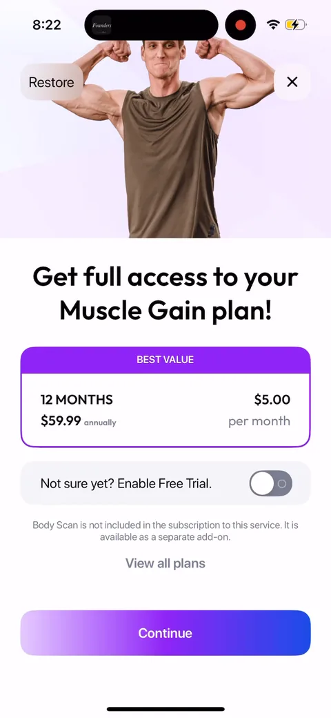Zing Coach onboarding screen 50: Paywall fires after the quiz and commit