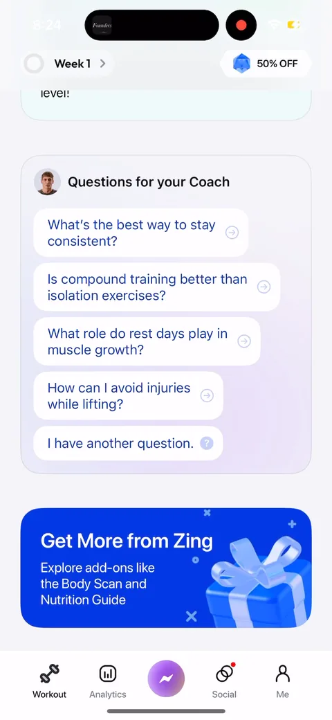 Zing Coach onboarding screen 78