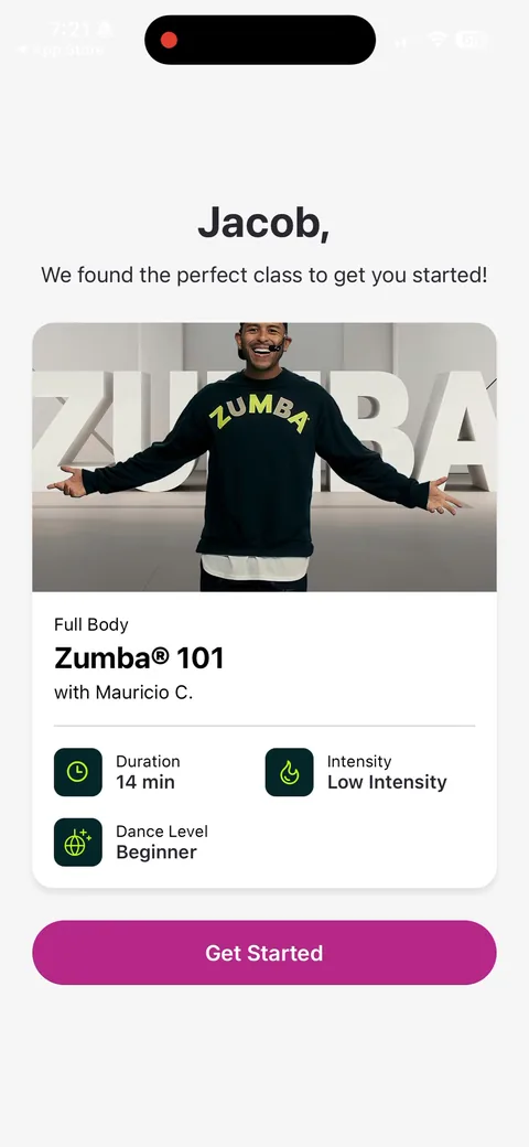 Zumba onboarding screen 15: The payoff: one specific class, 